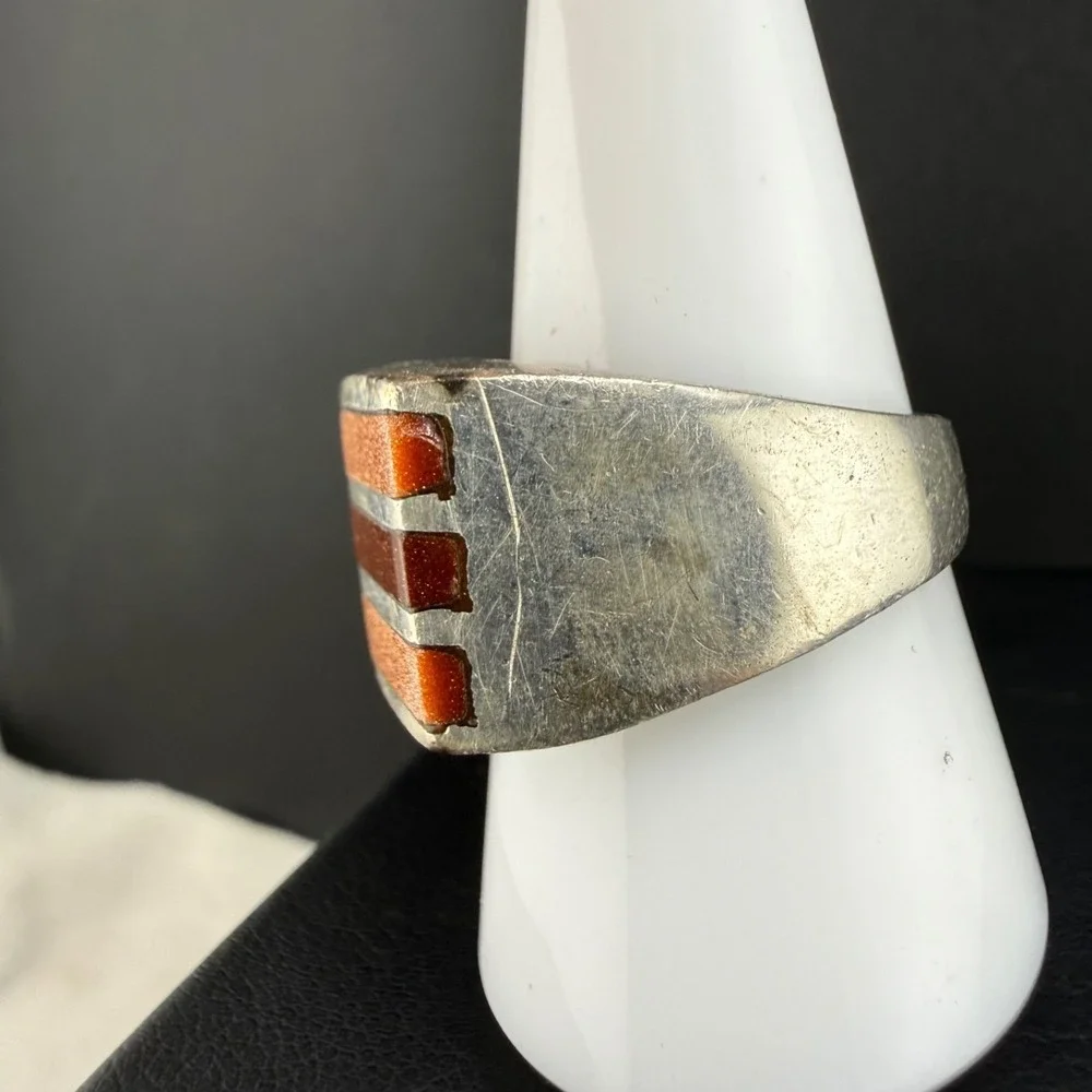 Vintage Taxco Sterling Silver Ring Goldstone Size 10